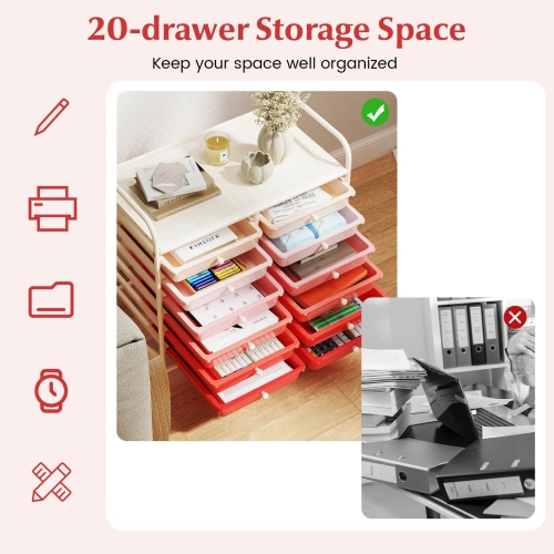 Costway 12 Drawers Rolling Cart Storage Scrapbook Paper Studio Organizer Bins Macaron/White/Light Pink/Purple/Pink/Clear/Gray/Rainbow/Multicolor/Hot
