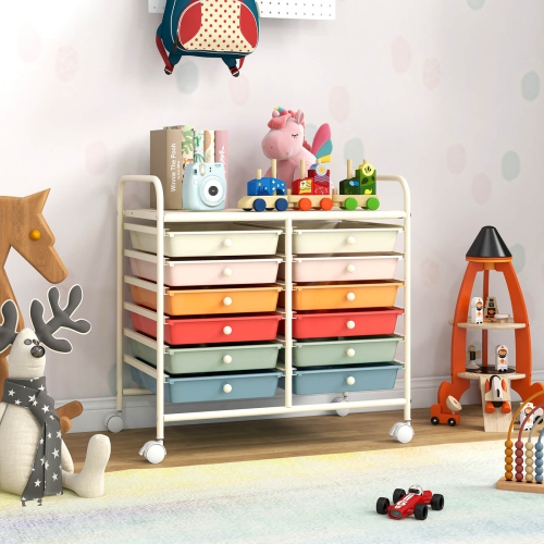 Costway 12 Drawers Rolling Cart Storage Scrapbook Paper Studio Organizer Bins Macaron/White/Light Pink/Purple/Pink/Clear/Gray/Rainbow/Multicolor/Hot