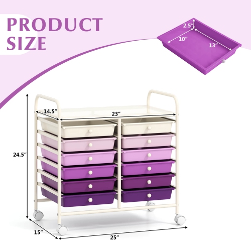 Costway 12 Drawers Rolling Cart Storage Scrapbook Paper Studio Organizer Bins Macaron/White/Light Pink/Purple/Pink/Clear/Gray/Rainbow/Multicolor/Hot