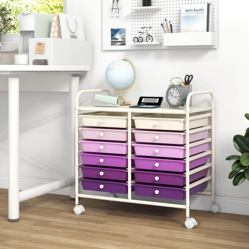 Costway 12 Drawers Rolling Cart Storage Scrapbook Paper Studio Organizer Bins Macaron/White/Light Pink/Purple/Pink/Clear/Gray/Rainbow/Multicolor/Hot