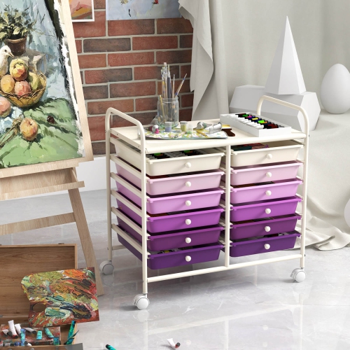 Costway 12 Drawers Rolling Cart Storage Scrapbook Paper Studio Organizer Bins Macaron/White/Light Pink/Purple/Pink/Clear/Gray/Rainbow/Multicolor/Hot
