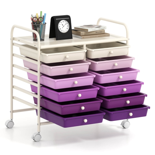 Costway 12 Drawers Rolling Cart Storage Scrapbook Paper Studio Organizer Bins Macaron/White/Light Pink/Purple/Pink/Clear/Gray/Rainbow/Multicolor/Hot