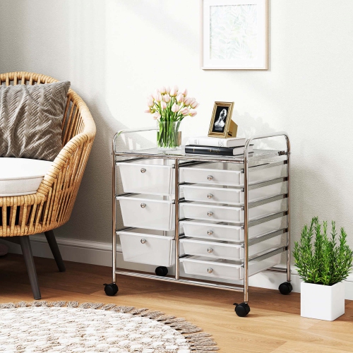 Costway 9 Drawer Rolling Organizer Cart Utility Storage Tools Scrapbook Paper Multi-Use Macaron/White/Hot Pink/Light Pink/Clear/Black