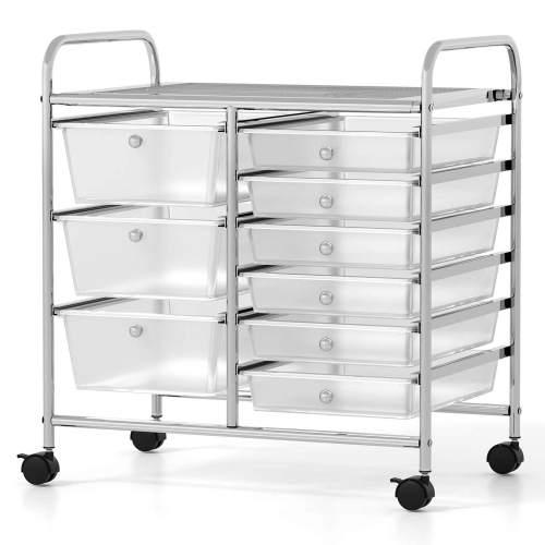 Costway 9 Drawer Rolling Organizer Cart Utility Storage Tools Scrapbook Paper Multi-Use Macaron/White/Hot Pink/Light Pink/Clear/Black