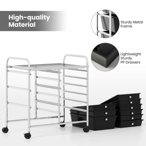 Costway 9 Drawer Rolling Organizer Cart Utility Storage Tools Scrapbook Paper Multi-Use Macaron/White/Hot Pink/Light Pink/Clear/Black