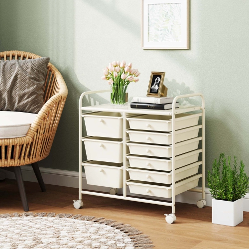 Costway 9 Drawer Rolling Organizer Cart Utility Storage Tools Scrapbook Paper Multi-Use Macaron/White/Hot Pink/Light Pink/Clear/Black