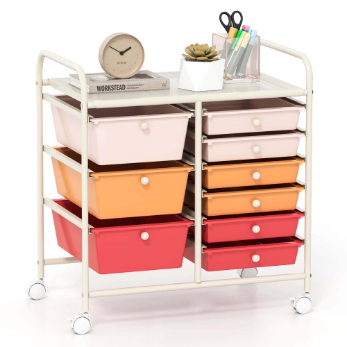 Costway 9 Drawer Rolling Organizer Cart Utility Storage Tools Scrapbook Paper Multi-Use Macaron/White/Hot Pink/Light Pink/Clear/Black