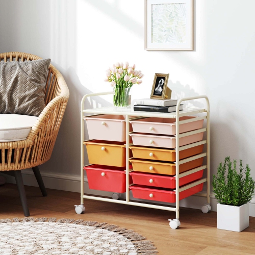 Costway 9 Drawer Rolling Organizer Cart Utility Storage Tools Scrapbook Paper Multi-Use Macaron/White/Hot Pink/Light Pink/Clear/Black