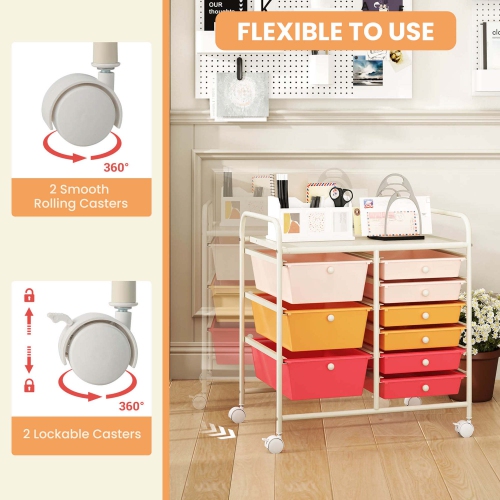 Costway 9 Drawer Rolling Organizer Cart Utility Storage Tools Scrapbook Paper Multi-Use Macaron/White/Hot Pink/Light Pink/Clear/Black