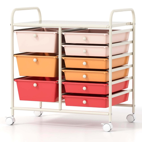 Costway 9 Drawer Rolling Organizer Cart Utility Storage Tools Scrapbook Paper Multi-Use Macaron/White/Hot Pink/Light Pink/Clear/Black
