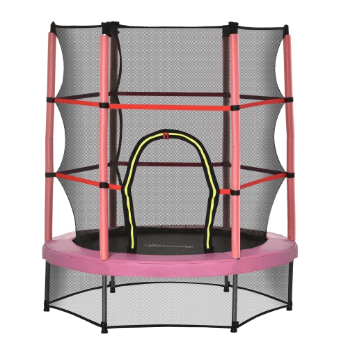 Outsunny – Trampoline d'intérieur avec filet en acier, 55&nbsp;po, rebondisseur rond pour enfants, 3 à 6 ans, rose