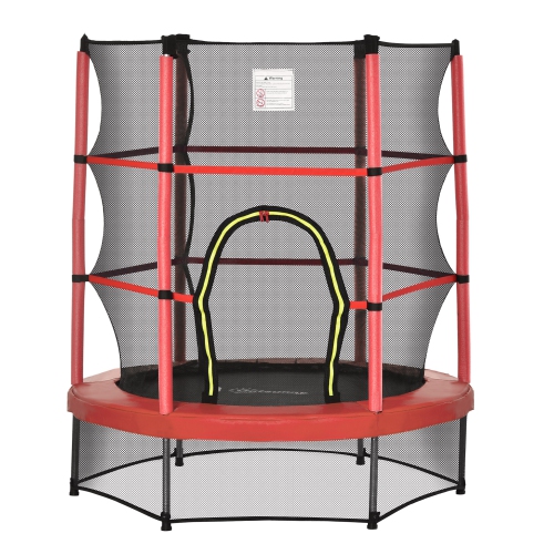 Outsunny 55" Kids Trampoline with Enclosure Net Steel Frame Indoor Round Bouncer Rebounder Age 3 to 6 Years Old, Red