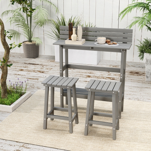 Outsunny 3 Piece Patio Bar Set Outdoor, 43" High Rectangular Bar Table and 2 Bar Stools, Farmhouse Style Bar Table and Chairs Set for Balcony,