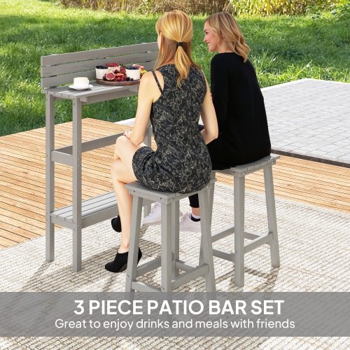 Outsunny 3 Piece Patio Bar Set Outdoor, 43" High Rectangular Bar Table and 2 Bar Stools, Farmhouse Style Bar Table and Chairs Set for Balcony,