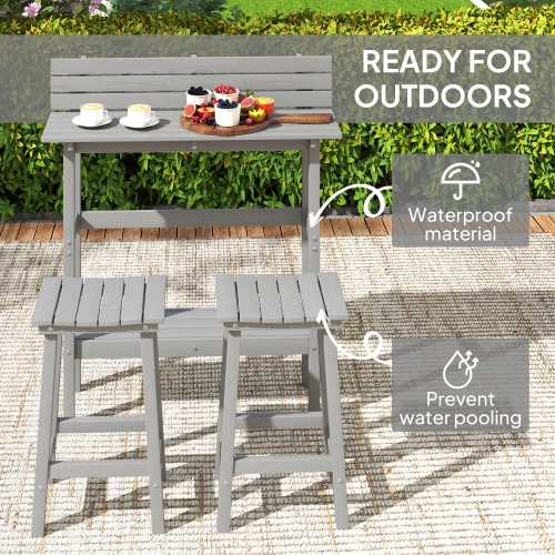 Outsunny 3 Piece Patio Bar Set Outdoor, 43" High Rectangular Bar Table and 2 Bar Stools, Farmhouse Style Bar Table and Chairs Set for Balcony,