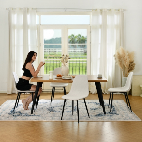 Homy Casa 63 Inch Dining Table Metal Legs for 6 Seater Kitchen Dining Room, NATURAL