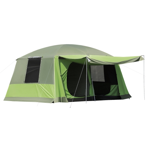 Image 1 de 9.. Outsunny 4-8 Person Camping Tent with 2 Room and Porch, 2000mm Waterproof, Dome Tent with Mesh Windows, Zipped Doors, Lamp Hook & Carry Bag for