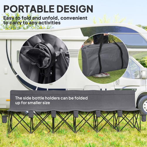 Outsunny 6 Seat Folding Camping Chair Portable Chaise Camping with Cup Holder and Carrying Case for Camping, Picnic, Sports Events, Dark Grey
