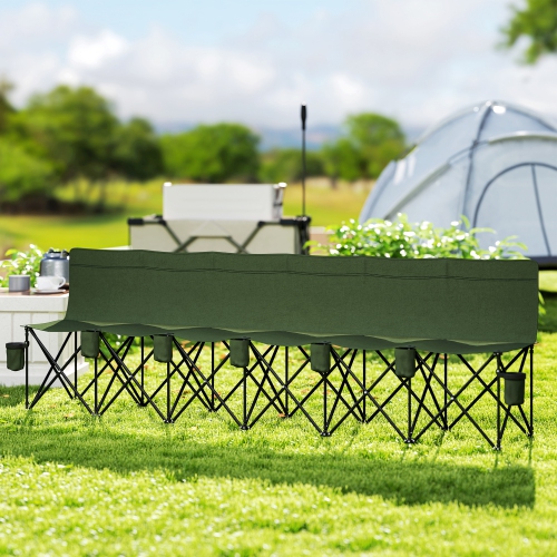 Outsunny 6 Seat Folding Camping Chair Portable Chaise Camping with Cup Holder and Carrying Case for Camping, Picnic, Sports Events, Dark Green