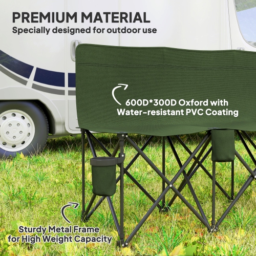 Outsunny 6 Seat Folding Camping Chair Portable Chaise Camping with Cup Holder and Carrying Case for Camping, Picnic, Sports Events, Dark Green