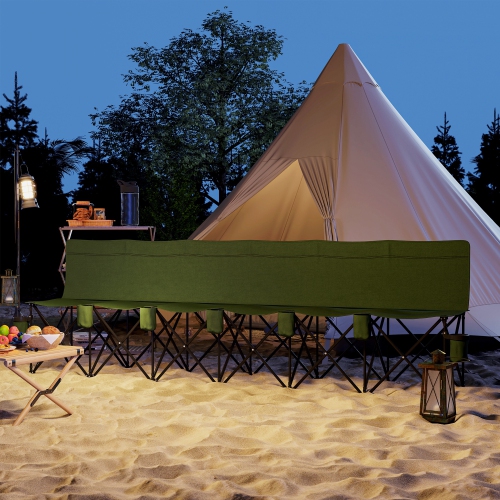 Outsunny 6 Seat Folding Camping Chair Portable Chaise Camping with Cup Holder and Carrying Case for Camping, Picnic, Sports Events, Dark Green