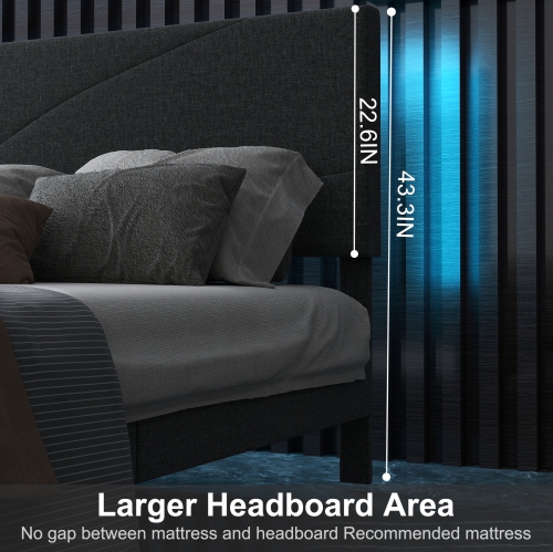 Homy Casa Queen Size Platform Bed Frame with USB Ports Adjustable LED Light Strip Upholstered Headboard, 800 lbs Support Easy Assembly No-Noise, Grey