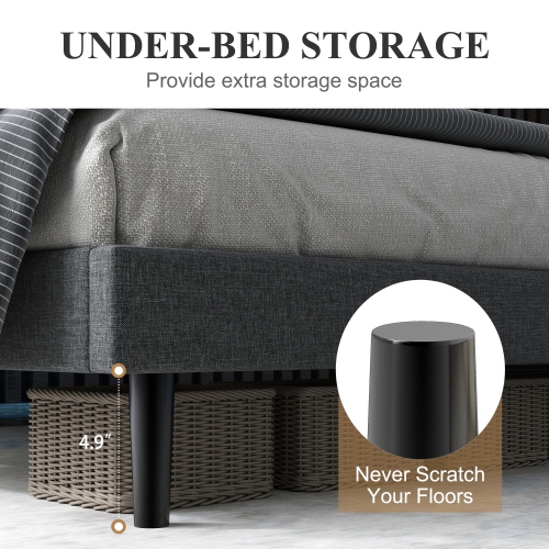 Homy Casa Queen Size Platform Bed Frame with USB Ports Adjustable LED Light Strip Upholstered Headboard, 800 lbs Support Easy Assembly No-Noise, Grey