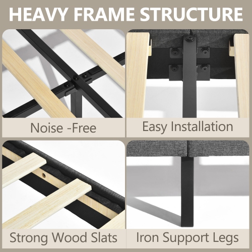 Homy Casa Queen Size Platform Bed Frame with USB Ports Adjustable LED Light Strip Upholstered Headboard, 800 lbs Support Easy Assembly No-Noise, Grey