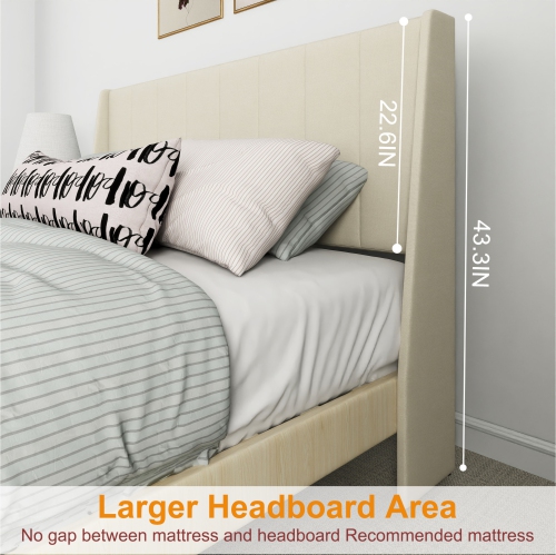 Cadre de grand lit plateforme Casa de Homy, 2 tiroirs de rangement, tête de lit recouverte, ports USB, assemblage facile sans bruit 800 lb, base