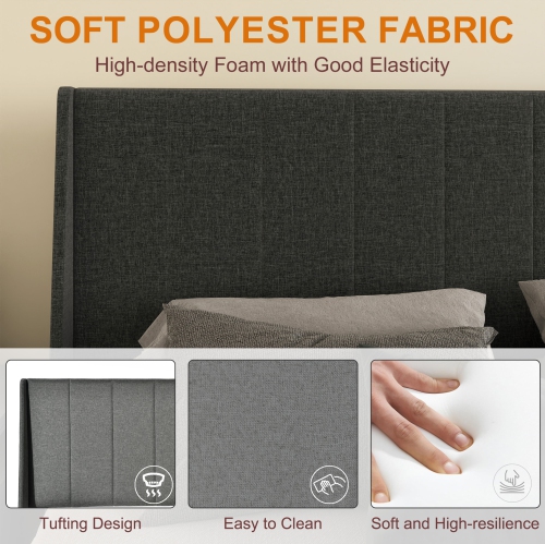 Homy Casa Queen Size Platform Bed Frame with 2 Storage Drawers USB Ports Upholstered Headboard, 800 lbs Support No-Noise Easy Assembly, Wooden Slat