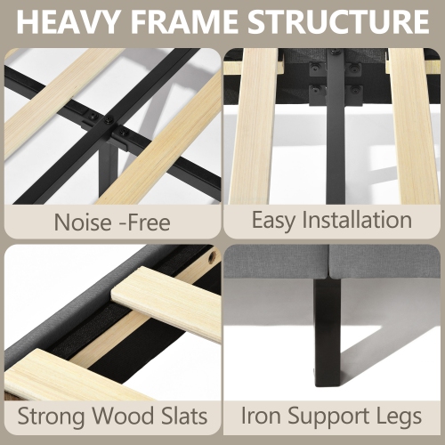 Homy Casa Queen Size Platform Bed Frame with 2 Storage Drawers USB Ports Upholstered Headboard, 800 lbs Support No-Noise Easy Assembly, Wooden Slat