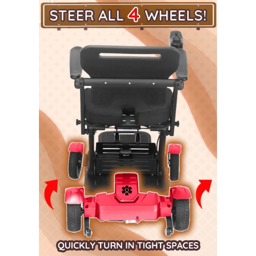 Fauteuil roulant pliable motorisé pour adultes Titan, scooter robuste léger, manette Smart Control, coussin de siège et panier de rangement - Rouge