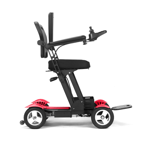 Fauteuil roulant pliable motorisé pour adultes Titan, scooter robuste léger, manette Smart Control, coussin de siège et panier de rangement - Rouge