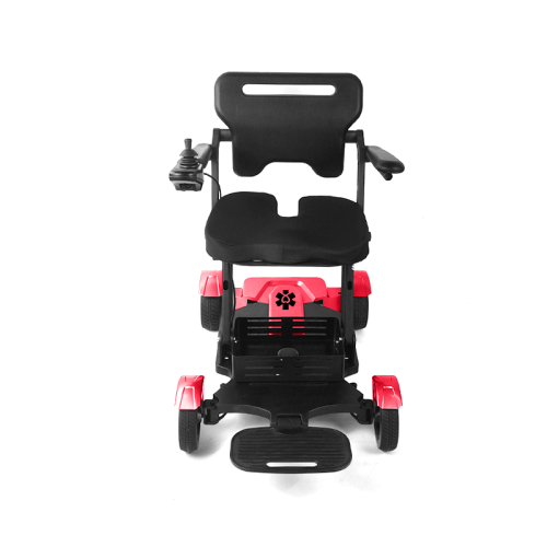 Fauteuil roulant pliable motorisé pour adultes Titan, scooter robuste léger, manette Smart Control, coussin de siège et panier de rangement - Rouge