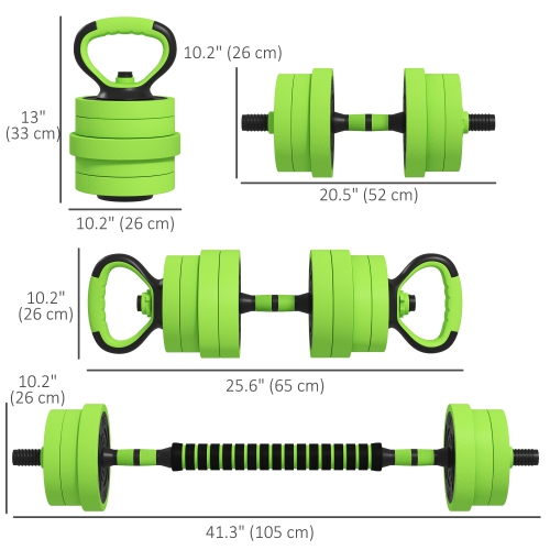 Soozier 4-in-1 Adjustable Weight Dumbbell Set, Used as Barbell, Kettlebell, Push Up Stand, Free Weights Set for Men and Women Home Gym Training,