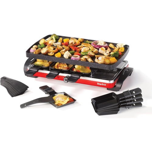 Starfrit The Rock Electric Raclette, 8-Person Party Grill with Reversible Plate & 8 Spatulas, 1500W.