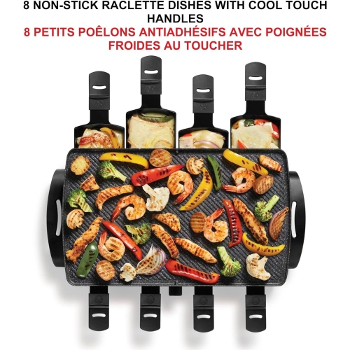 Starfrit The Rock Electric Raclette, 8-Person Party Grill with Reversible Plate & 8 Spatulas, 1500W.