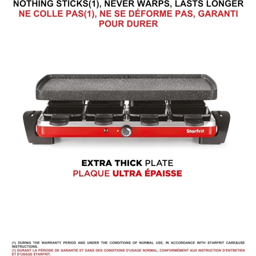 Starfrit The Rock Electric Raclette, 8-Person Party Grill with Reversible Plate & 8 Spatulas, 1500W.