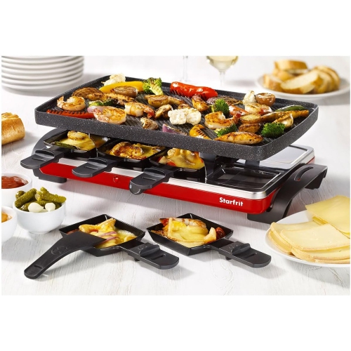 Starfrit The Rock Electric Raclette, 8-Person Party Grill with Reversible Plate & 8 Spatulas, 1500W.