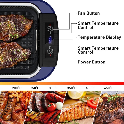 CUSIMAX Smokeless Indoor Electric Grill, Portable Korean BBQ Grill with Turbo Smoke Extractor, Non-Stick Plate & Glass Lid.