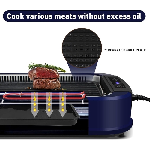 CUSIMAX Smokeless Indoor Electric Grill, Portable Korean BBQ Grill with Turbo Smoke Extractor, Non-Stick Plate & Glass Lid.
