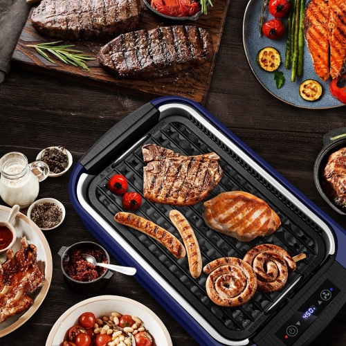 CUSIMAX Smokeless Indoor Electric Grill, Portable Korean BBQ Grill with Turbo Smoke Extractor, Non-Stick Plate & Glass Lid.
