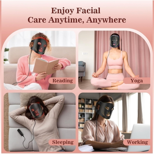 Portable 180 LED Mask Light Therapy with Remote Control, Near Infrared 850 Red Light Therapy Mask with Timer
