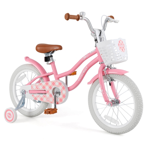 Vélo réglable pour enfant de 16&nbsp;po avec roue d'entraînement pour jeune fille de 4-7 ans de Costway