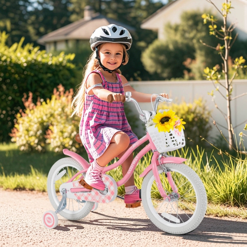 Costway 16" Kids Bike Toddler Adjustable Bicycle with Training Wheel for 4-7 Years Old Girl Pink