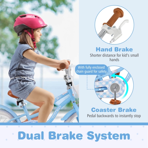 Costway 18" Kids Bike Toddler Bicycle with Training Wheel Kickstand for 4-8 Years Blue