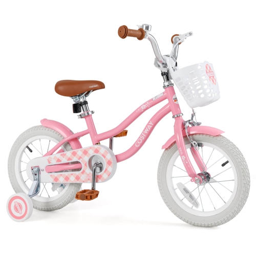 Costway 14" Kid's Bike with Removable Training Wheels & Basket for 3-5 Years Old