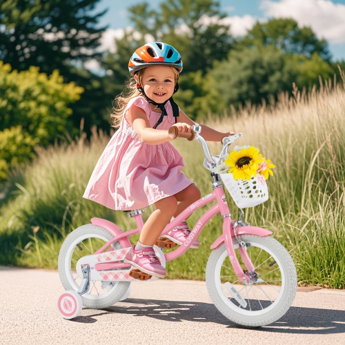 Costway 14" Kid's Bike with Removable Training Wheels & Basket for 3-5 Years Old