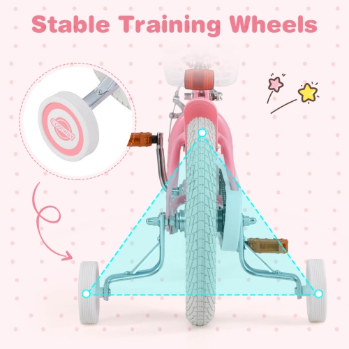 Costway 14" Kid's Bike with Removable Training Wheels & Basket for 3-5 Years Old