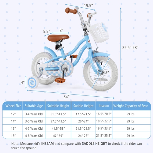 Costway 12" Kid's Bike for 3-4 Years Old Children Bicycle with Front Handbrake Blue